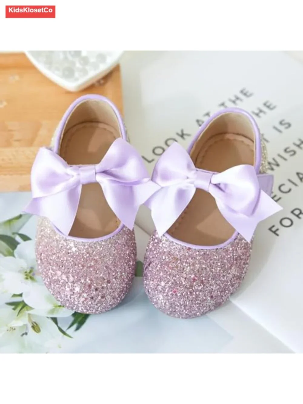 Toddler Girls Ballet Flats Mary Janes with Bows Hook & Loop Closure